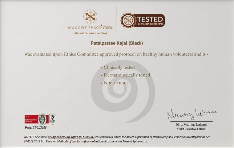 Dawn To Dusk kajal safety evaluation certificate