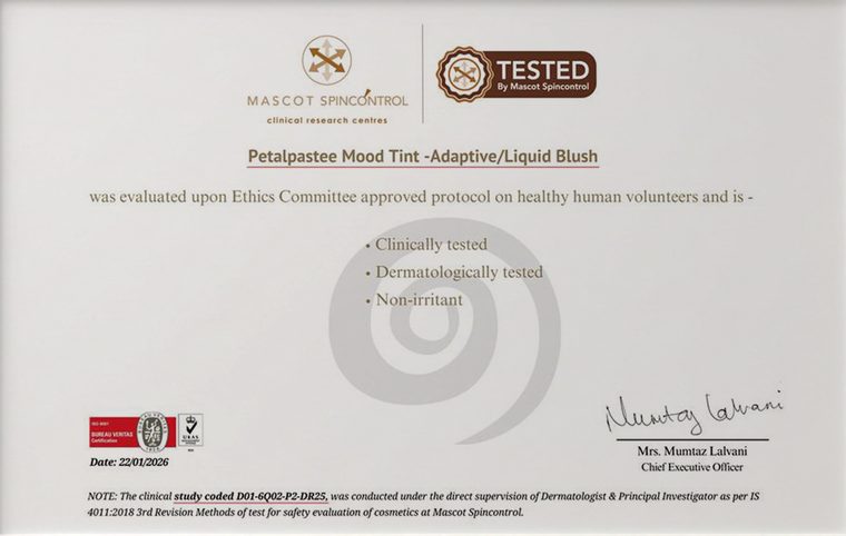 Mood Tint safety evaluation certificate