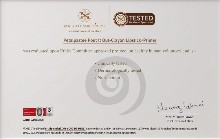 Pout It Out safety evaluation certificate