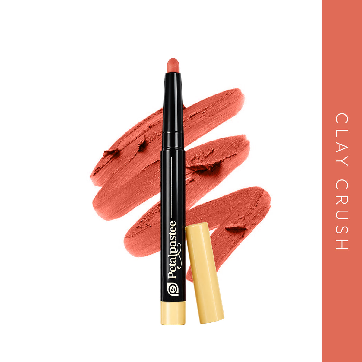Petalpastee crayon lipstick in Clay Crush with shade swatches