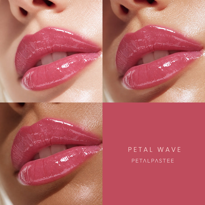 Glow Kiss Petal Wave on lips across three skin tones
