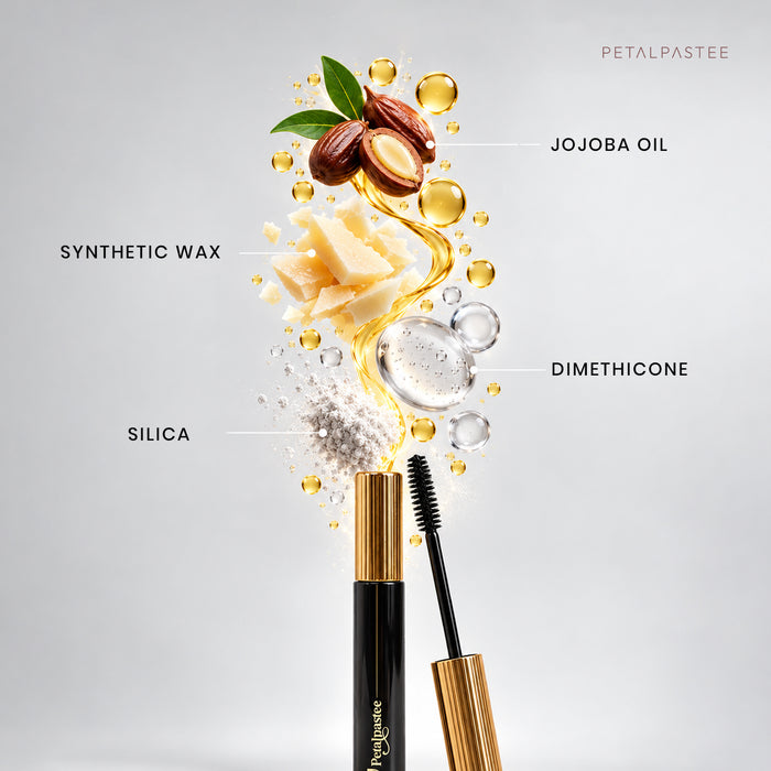 Wink It mascara ingredients: jojoba oil, synthetic wax, silica and dimethicone